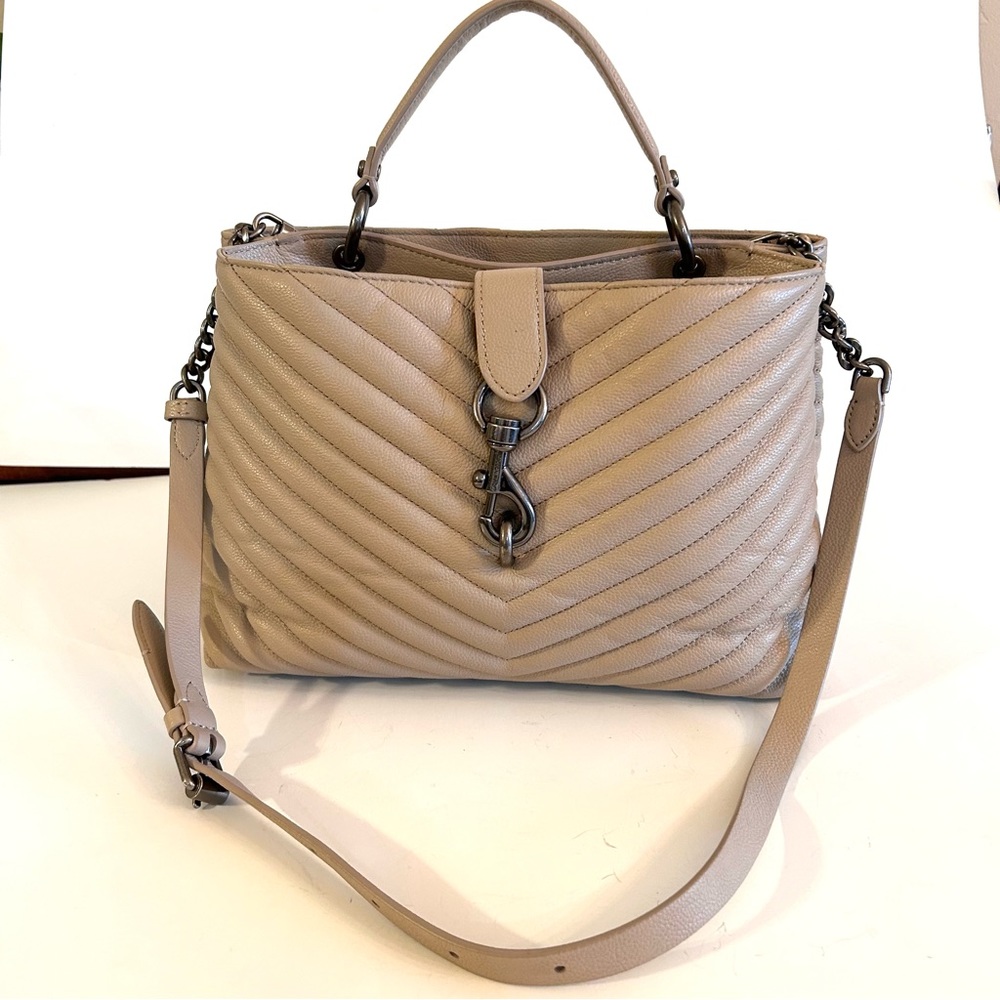 Like New Rebecca Minkoff Quilted Leather Shoulder Bag in a Blush/Taupe Color.